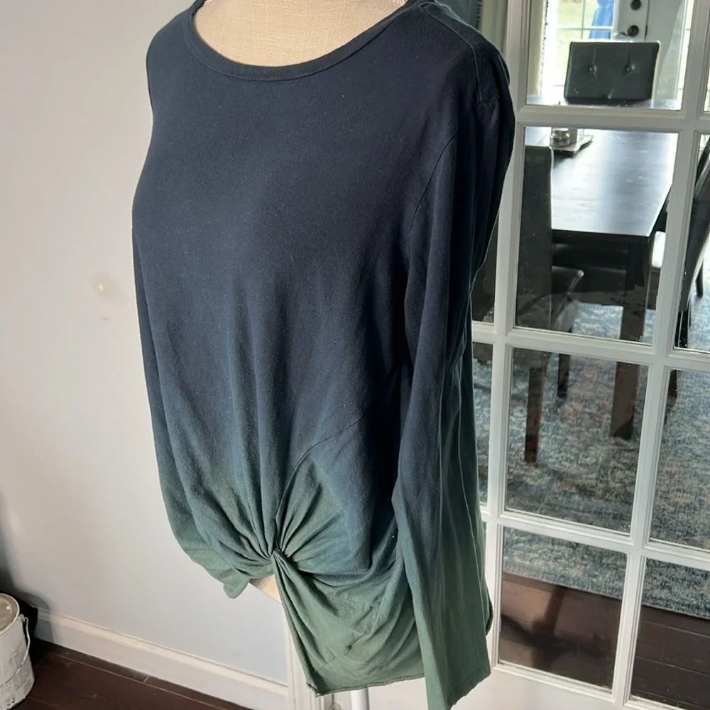 Umgee long sleeve top with faux knots, blue green ombre - Picture 5 of 7